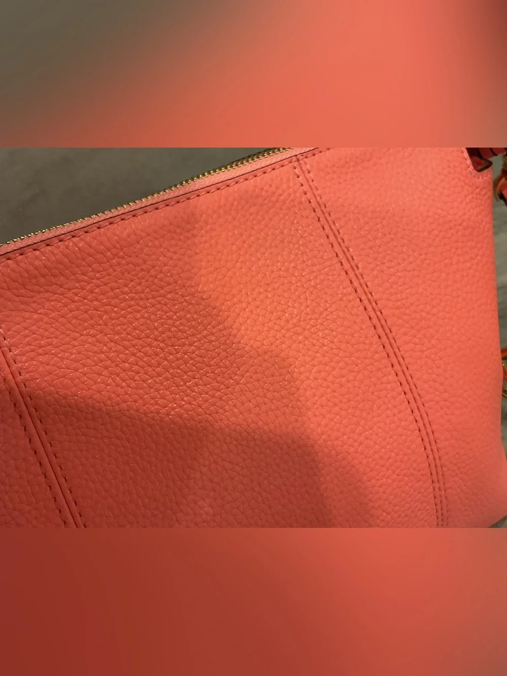 Michael Kors Coral Pebbled Leather Shoulder Bag with Gold Hardware